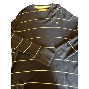 American‎ Eagle Outfitters XXL Navy Striped Waffle Knit Thermal Shirt